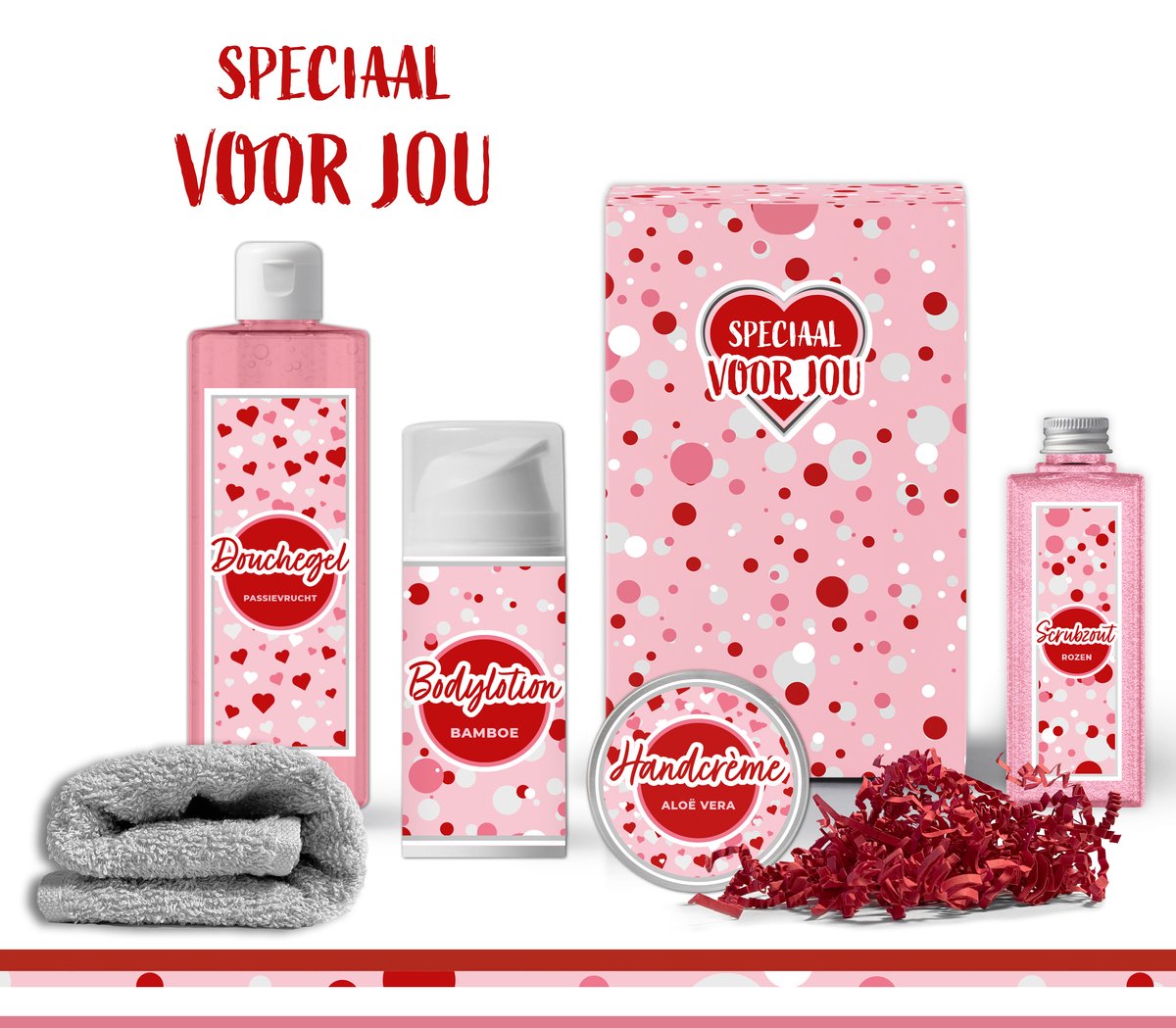 Goedkoopste Geschenkset Speciaal voor jou - 5 producten - 600 gram | Giftset voor haar - Luxe cadeaubox - Wellness Set - Cadeaupakket - Cadeau vrouw - Vriendin - Meisje - Moeder Mama - Moederdag - Verjaardag – Valentijn – Kerstcadeau - Kerst - Roze - Hart Rood