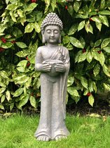 Boeddha staand 82 cm hoog - fibreclay - cement - beeld - tuinbeeld - hoogkwalitatieve kunststof - decoratiefiguur - interieur - accessoire - voor binnen - voor buiten - cadeau - geschenk - verjaardag - nieuwjaar - kerst - relatiegeschenk