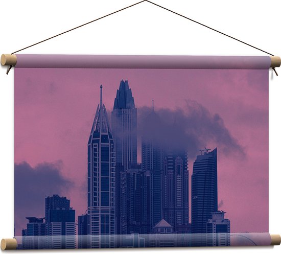 Textielposter - Wolkenkrabbers met Roze Lucht - 60x40 cm Foto op Textiel