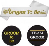 Groom to Be set met sjerp en buttons wit zwart en goudkleurig 12-delig - trouwen - bruidegom - vrijgezellenfeest - team groom - vrijgezellenavond - huwelijk