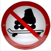 Emaille verbodsbord en wandbord verboden te skaten rolschaatsen skateboard skateboarden - 10 cm Rond