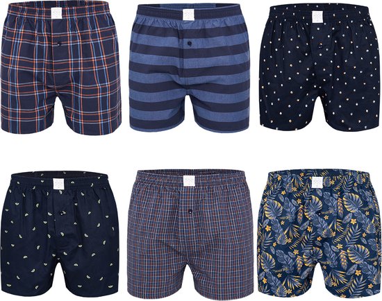 MG-1 Wijde Boxershorts Heren Geweven Katoen Multipack D110 6-Pack - Maat XL - Losse boxershort heren