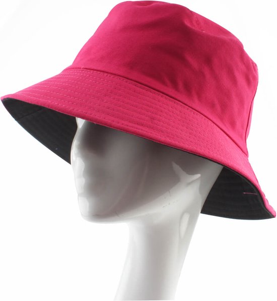 Bucket hat- Solid- Katoen-Hoof men- Hat women- Unisex- Chapeaux- Washed denim- Bucket hats- two side use - reversible- fuchsia