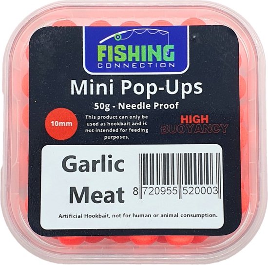 Mini Fluo Pop-Ups 'Garlic Meat' 10mm - 50g - Method Feeder Aas/voer - Mini boilies/popups — afbeelding 4