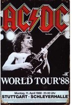 Metalen wandbord Concertbord AC/DC World tour 88 - 20 x 30 cm
