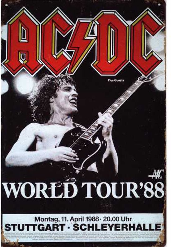 Metalen wandbord Concertbord AC/DC World tour 88 - 20 x 30 cm | bol.com