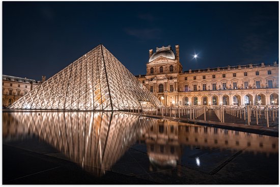 Poster (Mat) - Verlicht Louvre in Parijs, Frankrijk - 60x40 cm Foto op Posterpapier met een Matte look