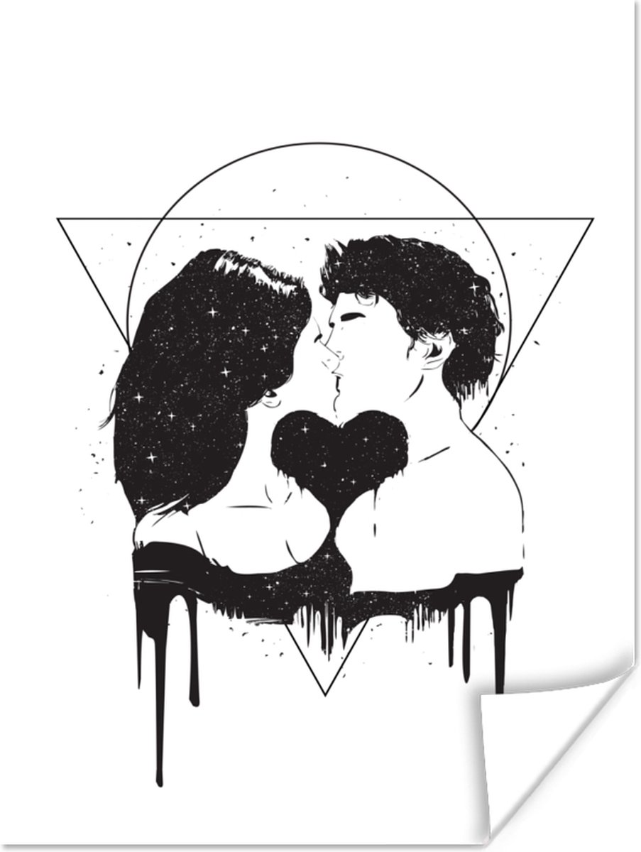 Poster Liefde - Zoen - Vormen - Wit - 60x80 cm