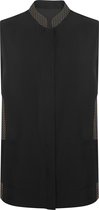 Zwart met geometrisch detail damesschort met blinde drukknopen, zakken en mao kraag ,model Aldany maat 3XL