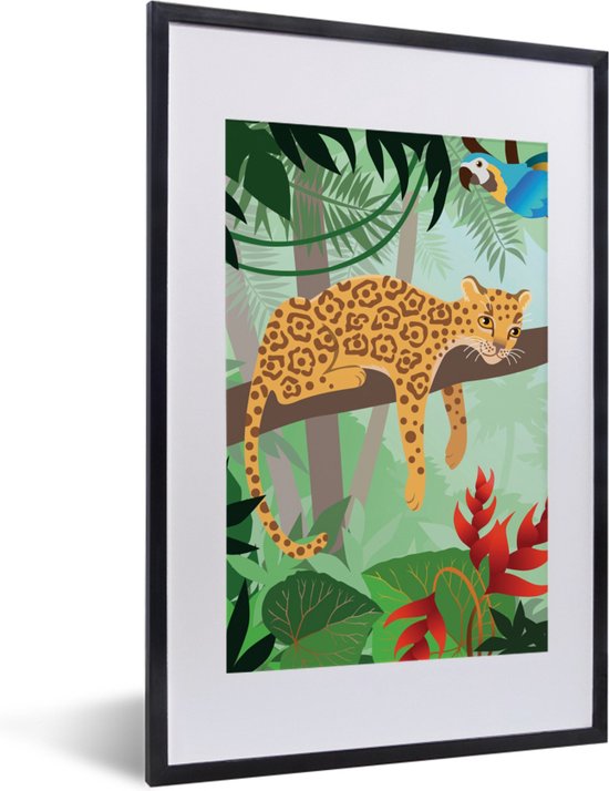 Fotolijst incl. Poster - Jungle dieren - Toekan - Jongens - Meiden - Luipaard - 40x60 cm - Posterlijst