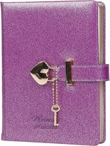 Heart Lock Journal Notebook met sleutel, Glitter Paars dagboek B6 Journal om te schrijven, 144 vellen gelinieerd papier, cadeau voor meisjes, vrouwen (pup)