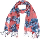 Sjaal met Bloemen - Franjes - 180x70 cm - Donkerroze