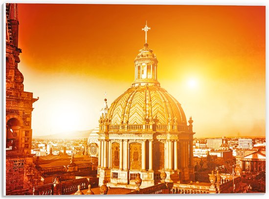 PVC Schuimplaat- Top van St-Pietersbasiliek Kerk in Vaticaanstad onder Felle Zon - 40x30 cm Foto op PVC Schuimplaat