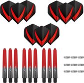Darts Set - 18-delig - Maxgrip - 3 sets - dart shafts - zwart-rood - medium - 3 sets - Vista-X - dart flights