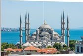 Acrylglas - Sultan Ahmet Moskee aan de Zee van Turkije - 120x80 cm Foto op Acrylglas (Met Ophangsysteem)