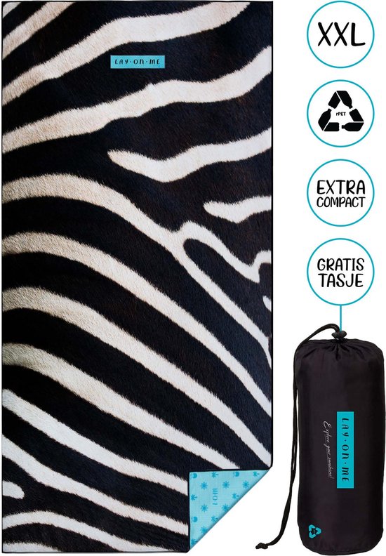 LAY ON ME® zebra - Strandlaken 80x160 cm - lichtgewicht strandhanddoek - zandvrij badlaken - dierenprint microvezel reishanddoek met zebraprint