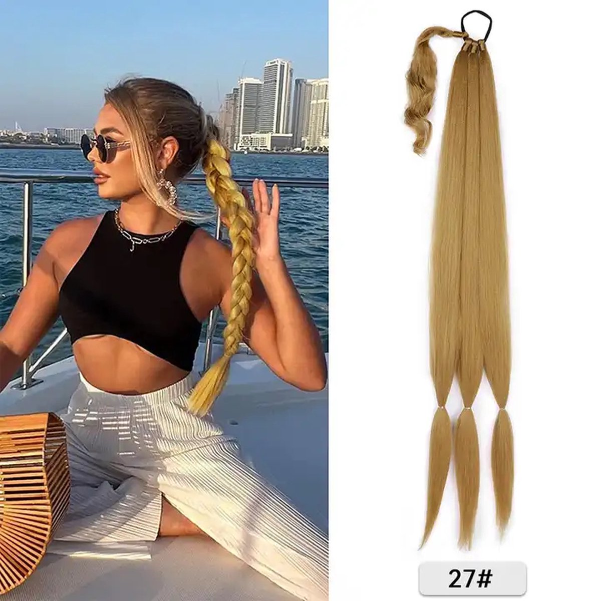 Ponytail Hair Extensions - Braided Ponytail Synthetic - Long Natural looking Braid - #27 Blond Hair Braid