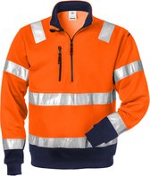 Fristads Hi Vis Sweatshirt Met Korte Rits Klasse 3 728 Shv - Hi-Vis oranje/marineblauw - XL