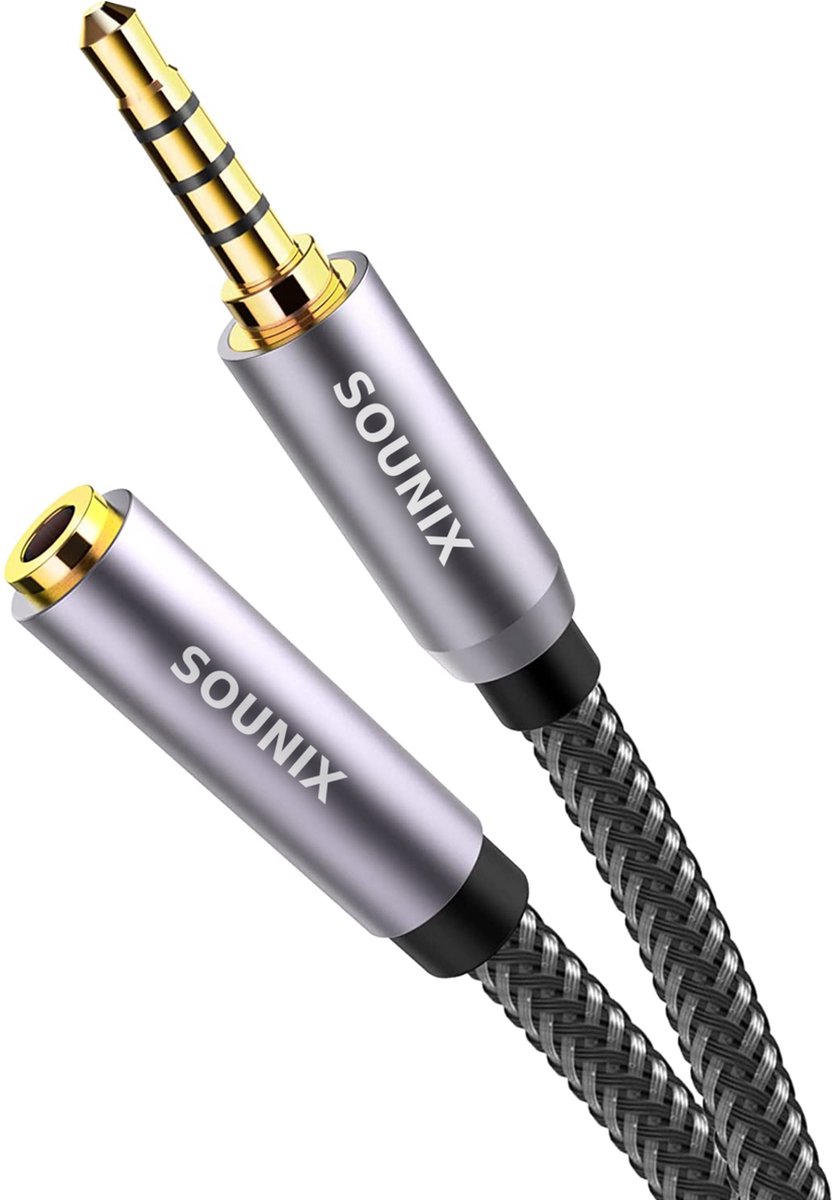 Sounix AUX Kabel - Verlengkabel voor hoofdtelefoon - Stereo Audio Verlengkabel 3.5 mm - 2 meter - 4-polig - Male naar 3,5 mm Female - TRRS - Gold Plated - Sounix
