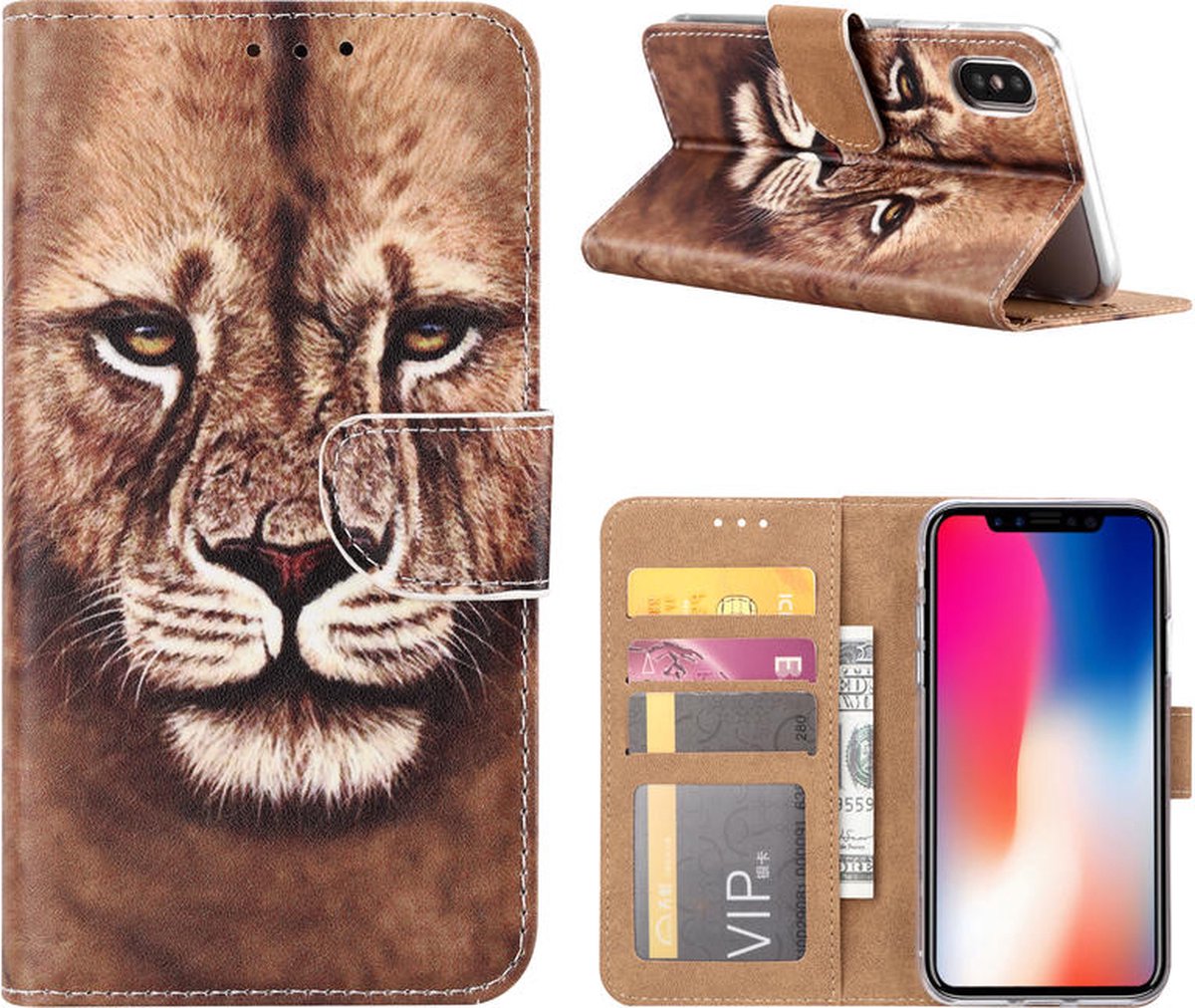 Cityhoesje - Bookcase - iPhone X / XS - Leeuw