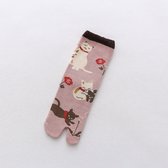 Hiden | Japanse sokken Katten - Split-teen sokken - Kattenpatronen - Japanse stijl | Roze