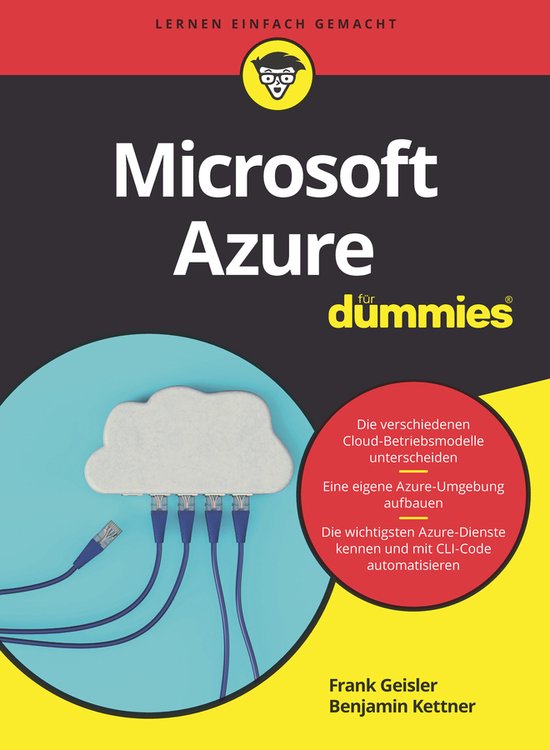 Boek 'Microsoft Azure voor Dummies' met een grijze cloud en blauwe netwerkkabels. Titel in witte letters.