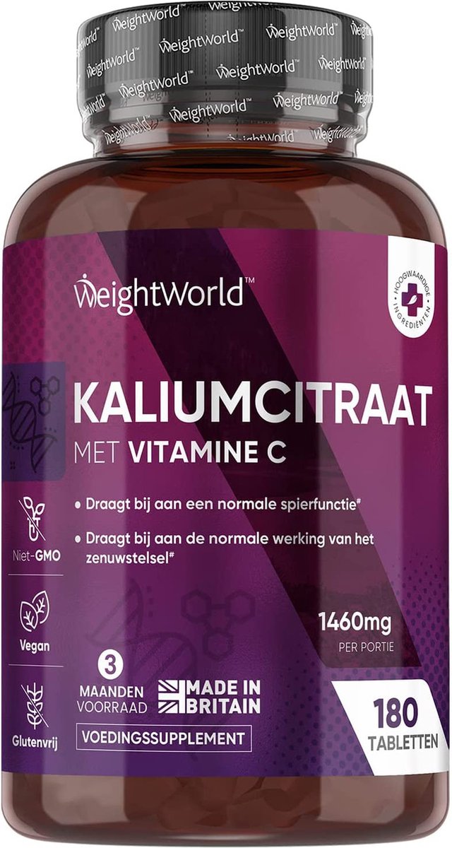 WeightWorld Kalium citraat met vitamine C - 1460 mg - 180 tabletten voor 3 maanden - Weight World