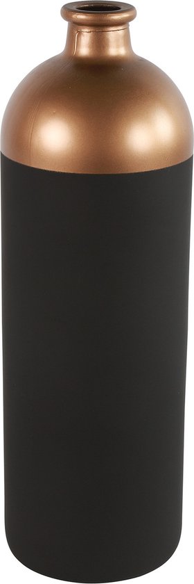 Countryfield Bloemen of deco vaas - zwart/koper - glas - luxe fles vorm - D13 x H41 cm