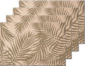 Zeller placemats palm bladeren print - 4x - linnen - 45 x 30 cm - beige