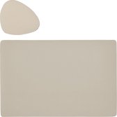 Placemats en onderzetters lederlook - set 6x - creme - 45 x 30 cm