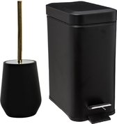 5Five Badkamer/toilet accessoires set - WC-borstel/pedaalemmer 5L- zwart - metaal/polystone