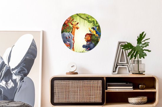 WallCircle - Stickers muraux - Cercle Papier Peint - Jungle - Garçons - Meiden - Bébé - Éléphant - Lion - Girafe - 30x30 cm - Cercle Mural - Auto Adhésif - Autocollant Rond Papier Peint