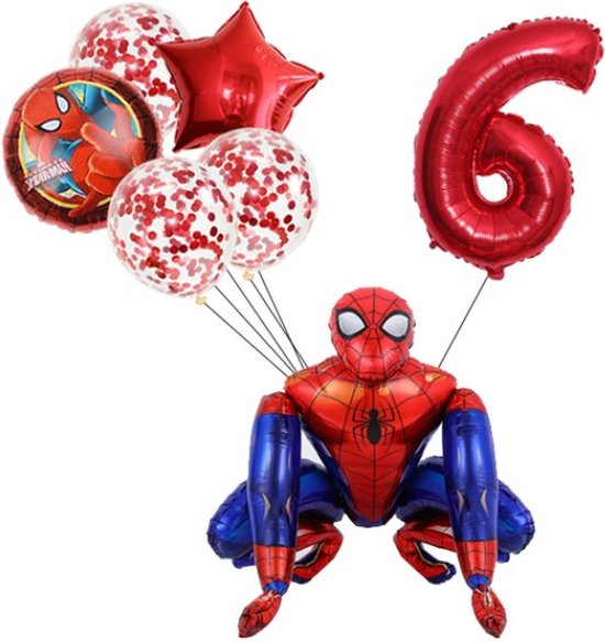 Spiderman Ballonnen Set - Spiderman Cijfer Ballon 6 Jaar - Spiderman Ballon Cijfer Zes - Spider Man Decoratie - Verjaardag Versiering Spider Man - Kinderfeestje - Themafeest Spiderman