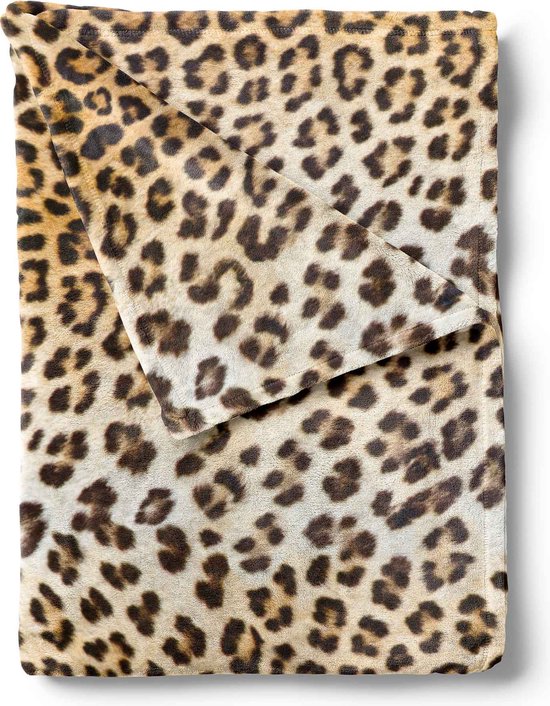 Stijlvolle fleece plaid Leopard - 140x200 - superzacht en comfortabel - luxe uitstraling - ook te gebruiken als sprei en deken