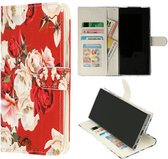 City hoesje - Bookcase iPhone 12 - 12 Pro - incl. Pasjeshouder wit-roze Roses