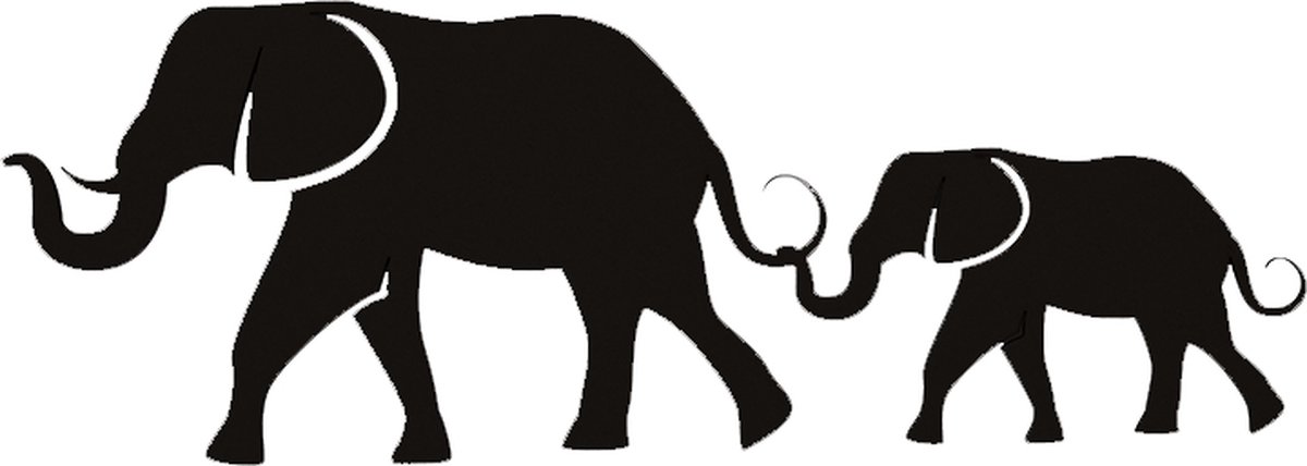 Maison Cocon - Houten wanddecoratie - Olifanten met jong - Dieren / Safari - Woondecoratie aan de muur - Woonkamer - S - Zwart