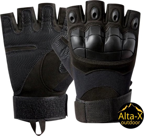 Alta-X - Leger handschoenen - Zwart - Militaire vingerloze tactische handschoenen - zwart - L - Airsoft handschoenen