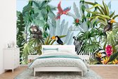 Behang - Fotobehang Jungle - Natuur - Jongens - Meisjes - Kinderen - Zebra - Flamingo - Breedte 375 cm x hoogte 280 cm