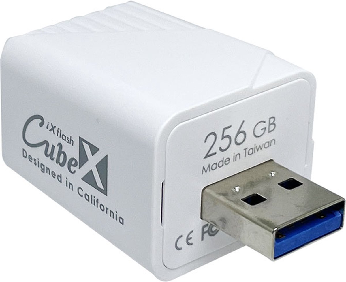PioData iXflash CUBE 256GB USB-A Back-up foto's en video terwijl je jouw telefoon oplaadt