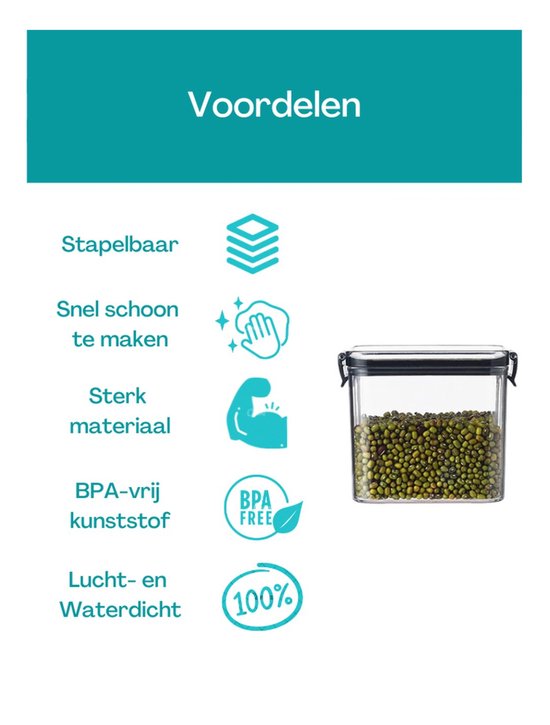 Voorraadpotten – Set Van 8 Stuks – Meal Prep Bakjes - Vershoudbakjes - Opbergbak - Voorraadbussen – Bewaardozen – Luchtdicht – BPA-Vrij - Afbeelding 6