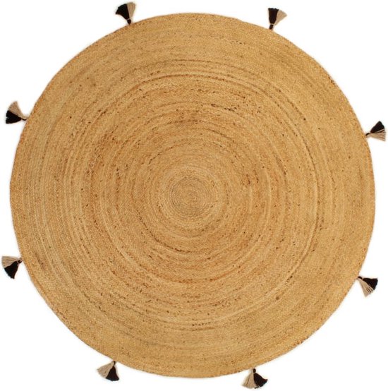 vidaXL Vloerkleed - Gevlochten Jute en Katoen - 120 x 180 cm - Blauw en Naturel