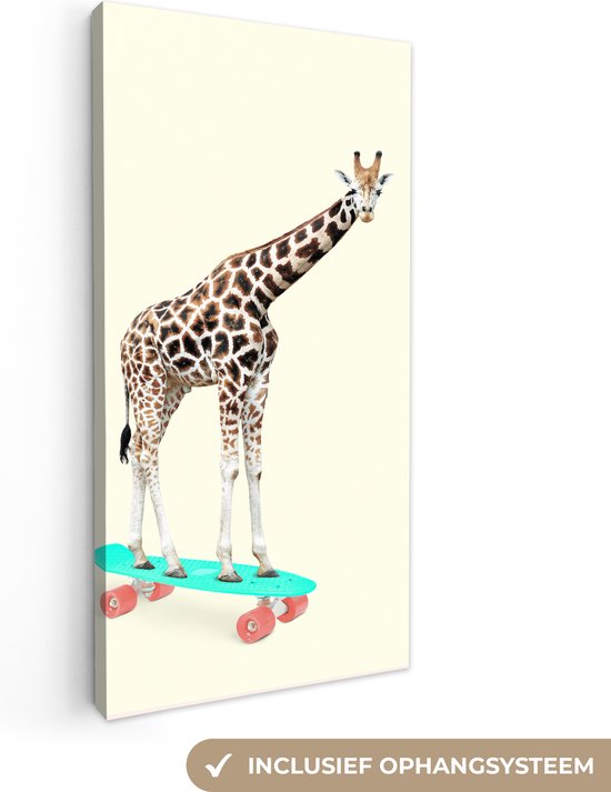 Canvas schilderij - Foto op canvas- Giraffe - Patroon - Skateboard - Roze - Dieren - Wanddecoratie