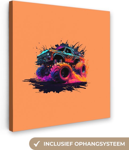 Canvas Schilderij Monster truck - Design - Neon - Auto - Wanddecoratie