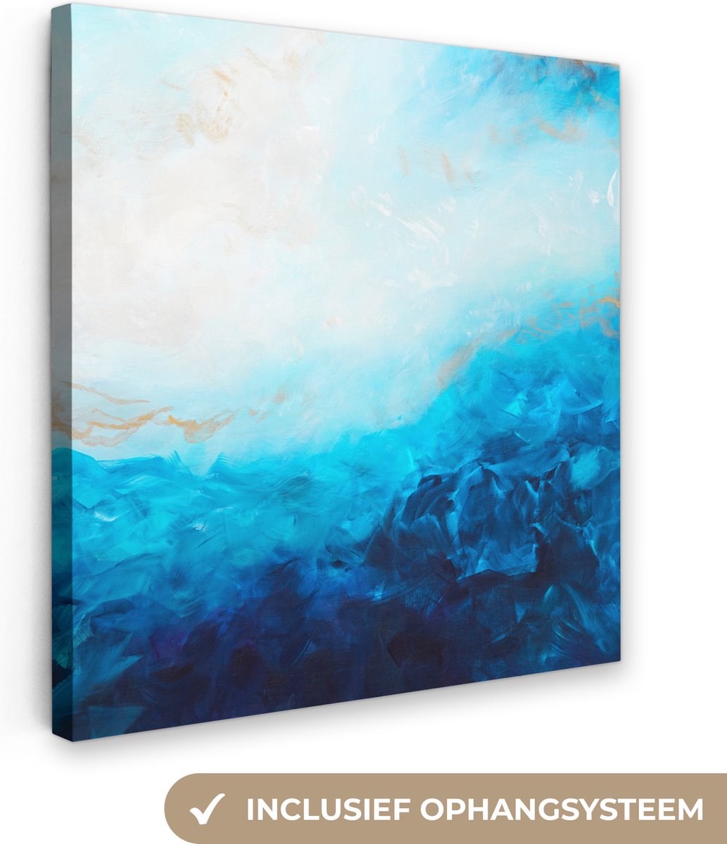 Canvas Schilderij Blauw - Zee - Abstract - Verf - 50x50 cm - Wanddecoratie