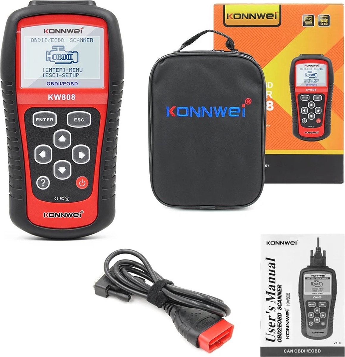 Konnwei KW808 OBD 2 Scanner de voiture - Outil de diagnostic automobile  OBD2 - Lecteur