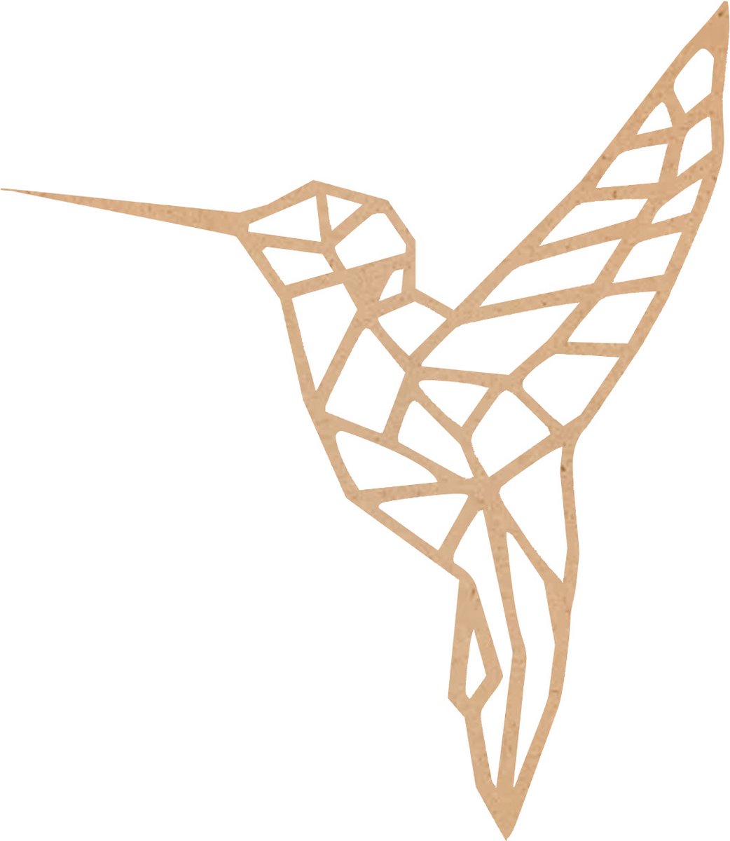 Wanddecoratie - Geometrische Kolibrie - Naturel- 34x29 cm