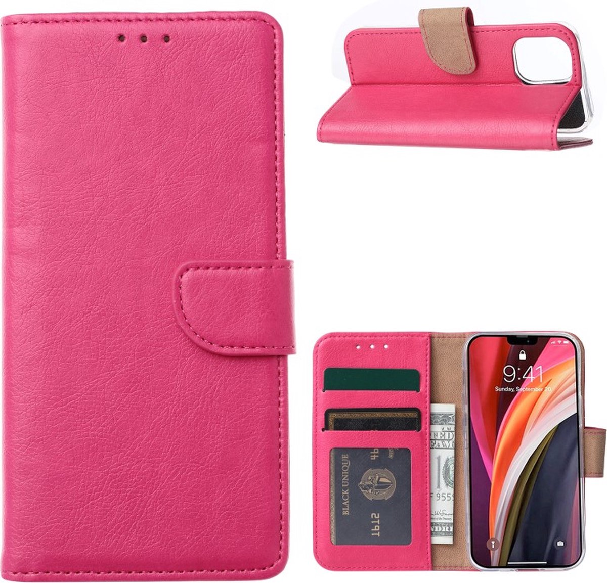 Cityhoesje - iPhone 12 Mini – Bookcase incl. Pasjeshouder - Roze
