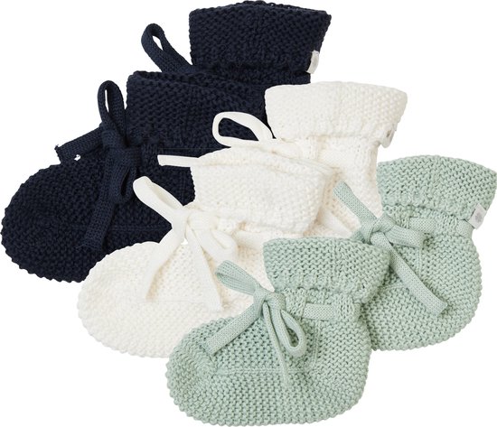 Noppies - Chaussons tricotés - emballés dans une boîte cadeau - 3 paires - Bébé 0-12 mois - Coton bio - Marine - White - Gris Menthe