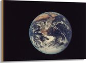 Hout - Vooraanzicht van de Aarde - 100x75 cm - 9 mm dik - Foto op Hout (Met Ophangsysteem)