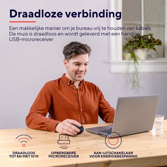 Trust Verto - Draadloze Ergonomische Muis - Verticale muis - USB-Ontvanger - Zwart